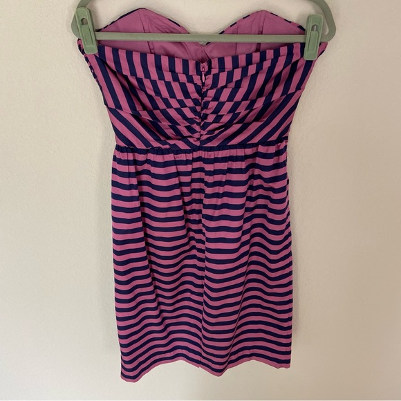 Corey Lynn Calter Anthropologie Pink and Navy Stripe Strapless Dress 8 - Picture 4 of 16